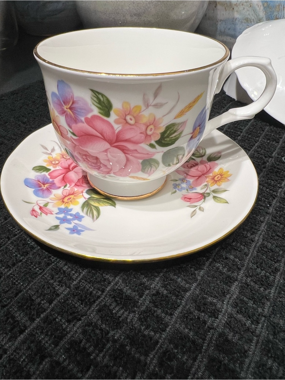 SADLER  Wellington China Teacup and Saucer - Pink, Blue, Yellow mint condition